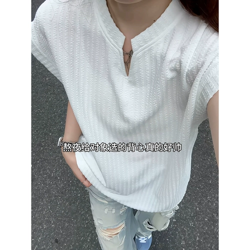 Белый летний жилет подходит для мужчин и женщин, ретро дышащая футболка без рукавов, V-образный вырез, в американском стиле, облегающий крой