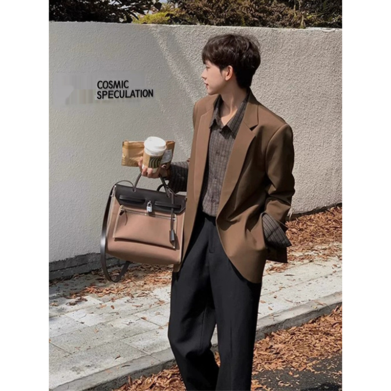 Brown Naples Suit Jacket for Men, Spring and Autumn Style, Melard Outfit, Double-Breasted Suit, Dk Detroit Jacket