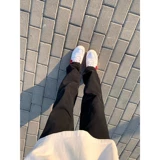 Штаны, черные эластичные джинсы, в американском стиле, облегающий крой, осенние, свободный прямой крой