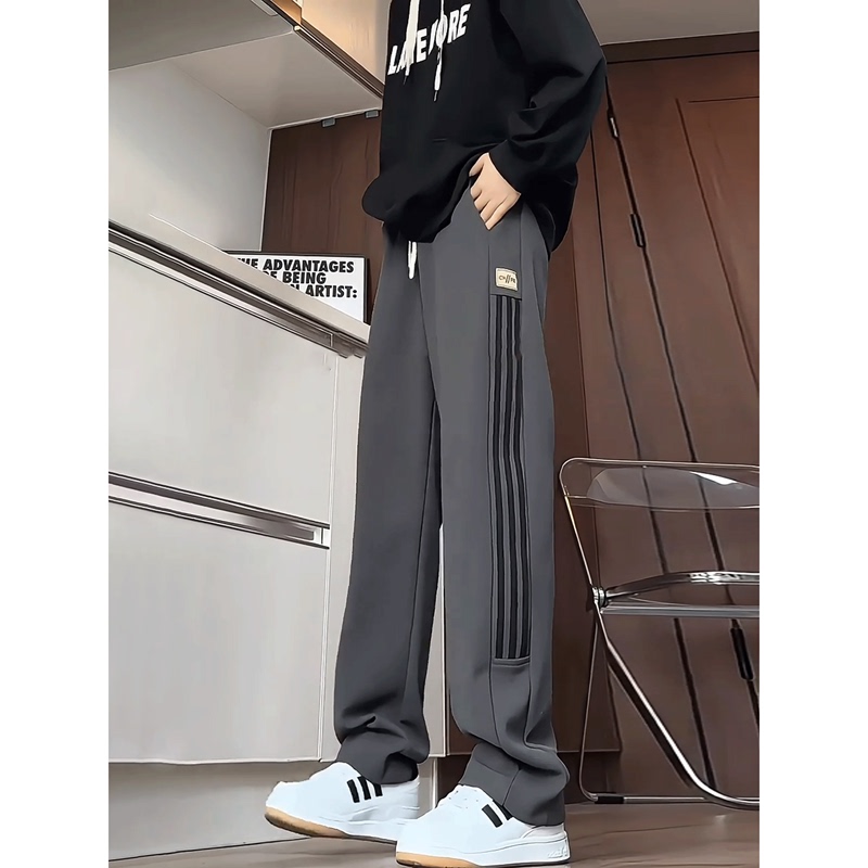 American-Style Side-Striped Casual Sweatpants for Men, Autumn Three-Stripe Straight-Leg Pants, Trendy Color-Blocked Sports Pants
