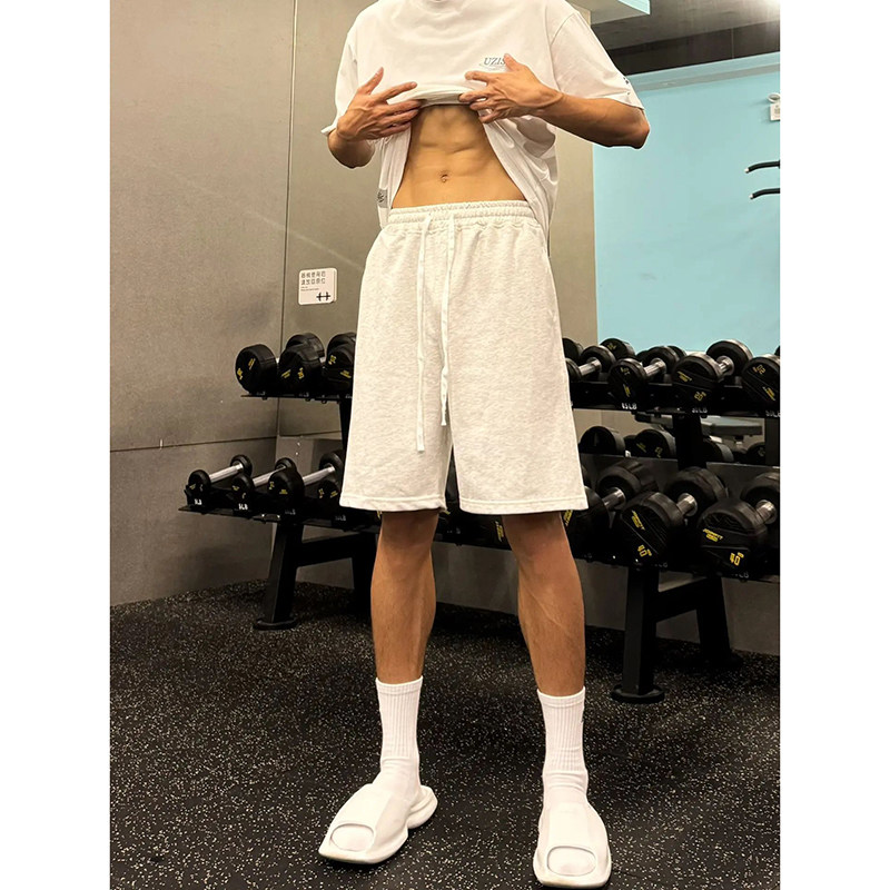 Баскетбольные шорты в американском стиле ретро серого цвета с цветочным рисунком, мужские летние штаны для фитнеса и бега, повседневные универсальные спортивные брюки с пятью точками