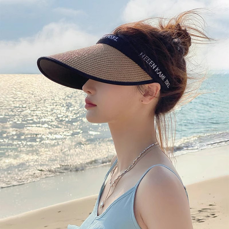 空いているトップが付いた女性用の新しいスタイルのサンハット、夏用の紫外線防止の大きなつば、ビーチ用のサンハット、サイクリング用のフェイスカバーサンハット