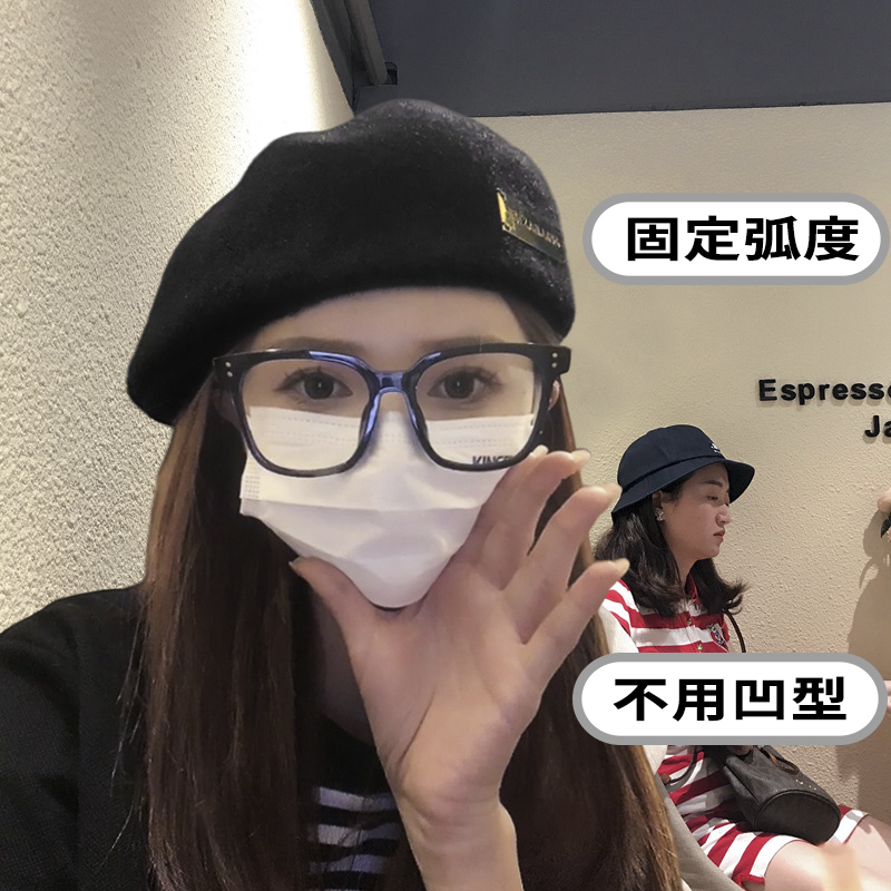 大きい頭囲黒ベレー帽女性の春と秋の新しいスタイルの顔小さな逆着用前方帽子秋と冬のウールの画家の帽子