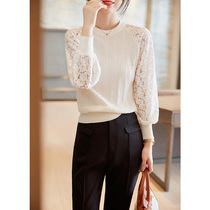 Foreign Air Design Sense Lace splicing hollowed-out needle weaseled women 2022 spring new temperament loose and slim sweater women