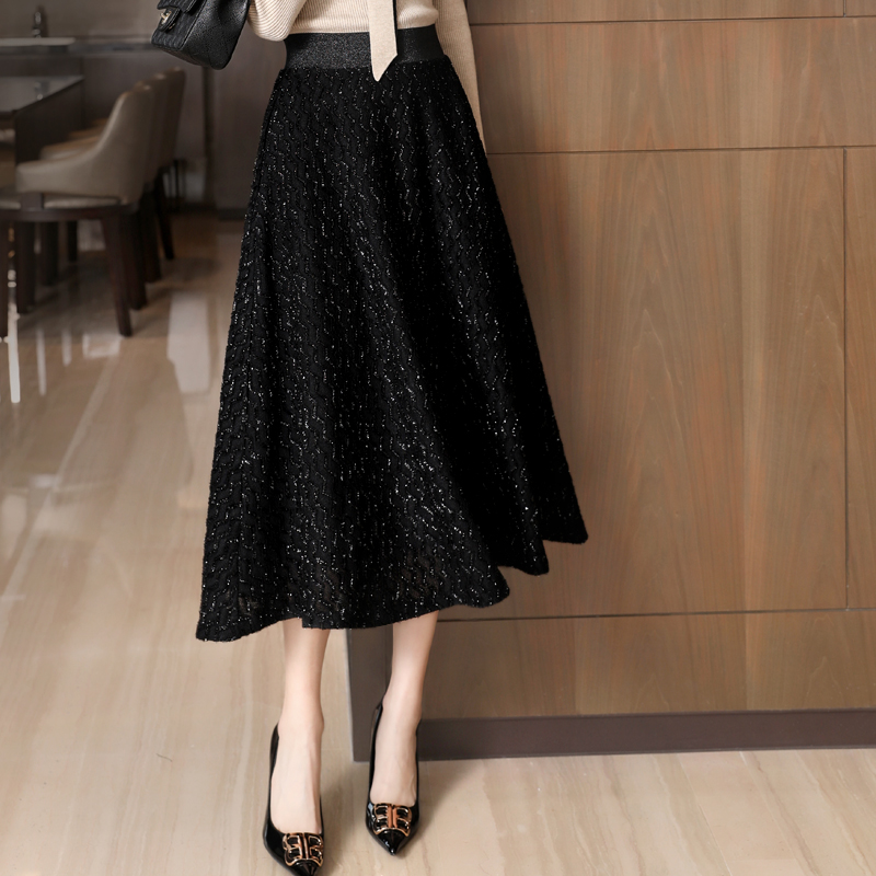 FENPERATE coarse floras for half body dress Romantic Bright Silk Wavy with high waist and long version a word umbrella skirt