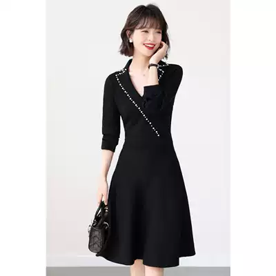 Deduction of French style high-end design sense niche dress women 2021 Autumn New temperament thin Medium-length dress