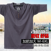 Spring and Autumn New Finishing Plus Size Cotton Mens Tide Loose Extra Large Long Sleeve V-neck T-shirt Fat Top base shirt