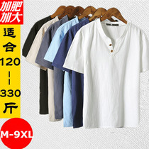Increase the fat fat tide imitation linen T-shirt short sleeve cotton linen mens special size wide pine summer thin coat 300kg