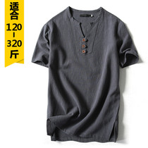 Summer plus size imitation linen T-shirt mens clothing thin fat fat guy loose father T-shirt short half sleeve tide