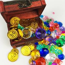 Childrens gem toy Crystal acrylic plastic diamond boys and girls beaded princess gift pirate treasure chest glass
