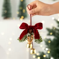 Рождественский кулон из сосновой шишки D2 двойной колокольчик-красный