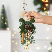 D7 Рождественский подвесной светильник из сосновой шишки, двойной, колокольчик-зеленый