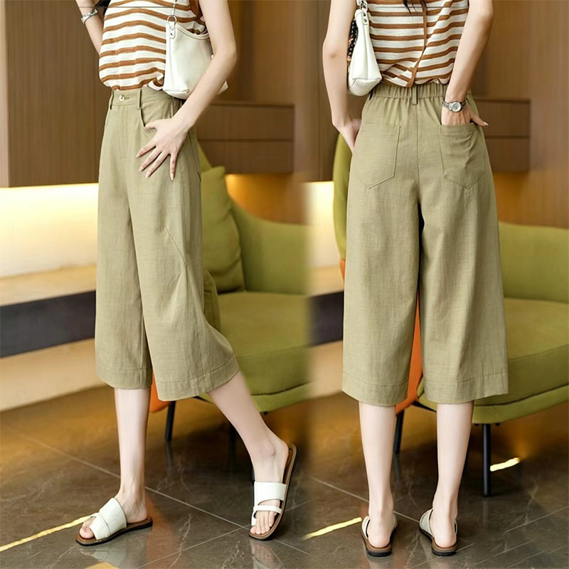 Tencel Linen Capri Pants for Women, Summer Thin Style 2026 New High-Waisted Loose Wide-Leg Pants for Petite Casual Mid-Length Pants