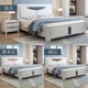 ຫ້ອງນອນໄມ້ແຂງທັງໝົດສີຂາວ 1.8m double simple modern embossed solid wood bed 1.5M ຕຽງເກັບຮັກສາປະຫຍັດ