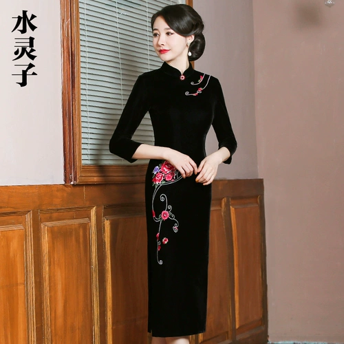 Бархатное ципао, свадебное платье для мамы, городской стиль, коллекция 2021, китайский стиль