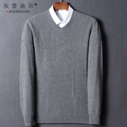 Camdendir dày cashmere áo len nam cổ chữ V mùa đông giản dị thả lỏng trái tim cổ áo len tinh khiết áo len cashmere nam - Áo len Cashmere