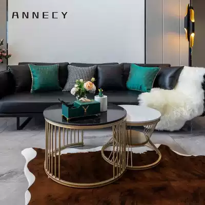 Coffee table Nordic red marble side round small apartment light luxury simple living room household Round Table