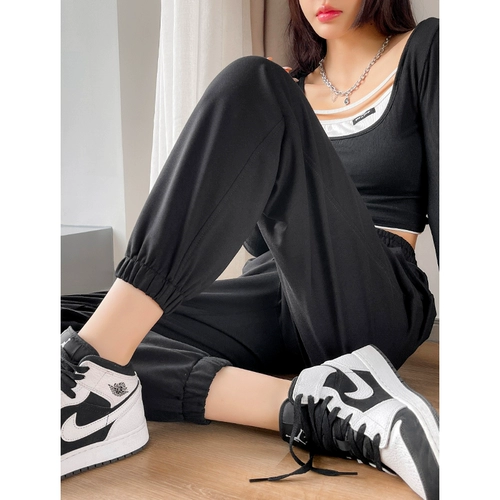 Tide, черные тонкие осенние штаны, свободный крой, высокая талия, коллекция 2022