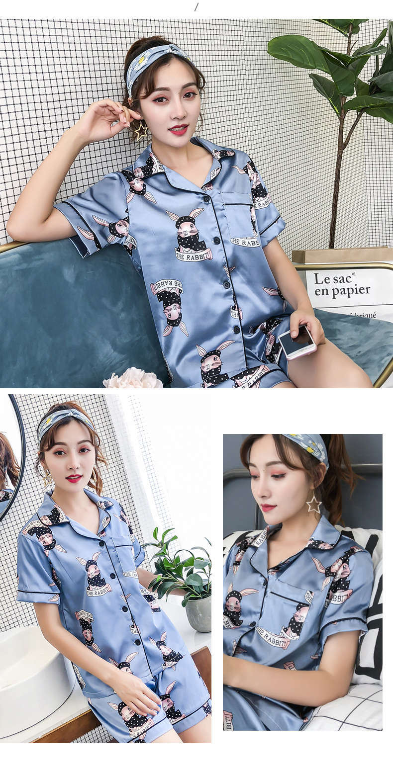Đồ ngủ mùa hè của phụ nữ ngắn tay băng lụa hai mảnh lụa dài tay lỏng đồ ngủ mùa xuân và mùa thu dịch vụ nhà các cặp vợ chồng có thể mặc bộ jum đẹp