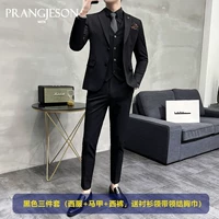 Летний черный комплект, жилет, штаны, рубашка, галстук, галстук-бабочка, 3 предмета