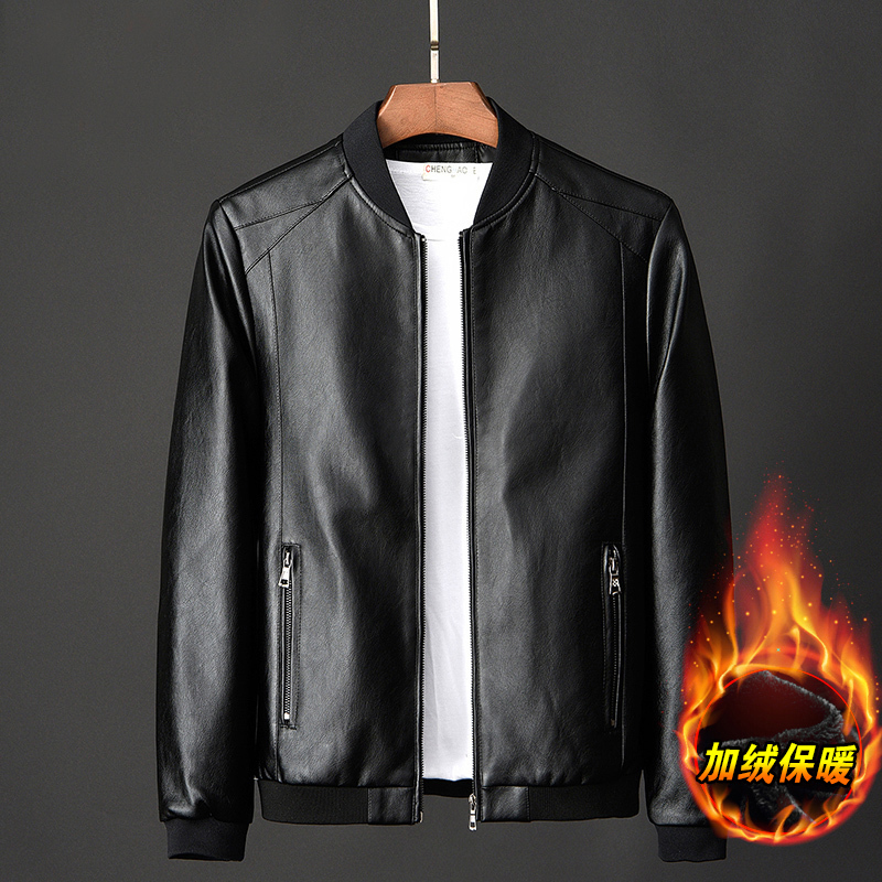 Plus-Size Men's Fleece-Lined Leather Jacket, Trendy and Stylish, Loose Fit, Thick Leather Coat for Men, Suitable for Spring, Autumn, and Winter