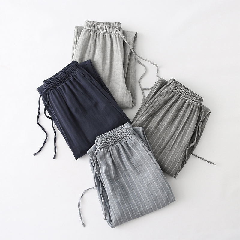 Japanese Style Men's Pajama Pants Long Pants Pure Cotton Double-Layer Gauze Pajamas Thin Gauze Cotton Summer All-Cotton Men's Casual Home Pants