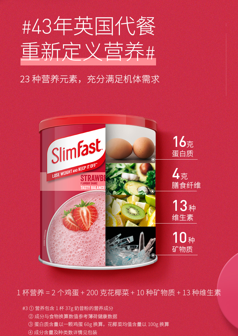 英国进口 slimfast 复合23种营养  代餐奶昔 450g/罐 图4