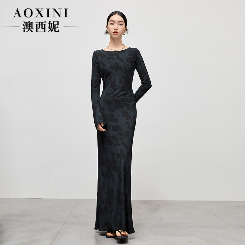 Ankle-Length Fishtail Dress with a Floor-Length Hem, 2026 Spring/Summer, Bias-Cut, Light Luxury, Lazy, Cool, Relaxed Feel, Printed Dress