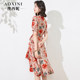 French retro design dress with waist texture high-end ruffled temperament niche floral skirt female summer