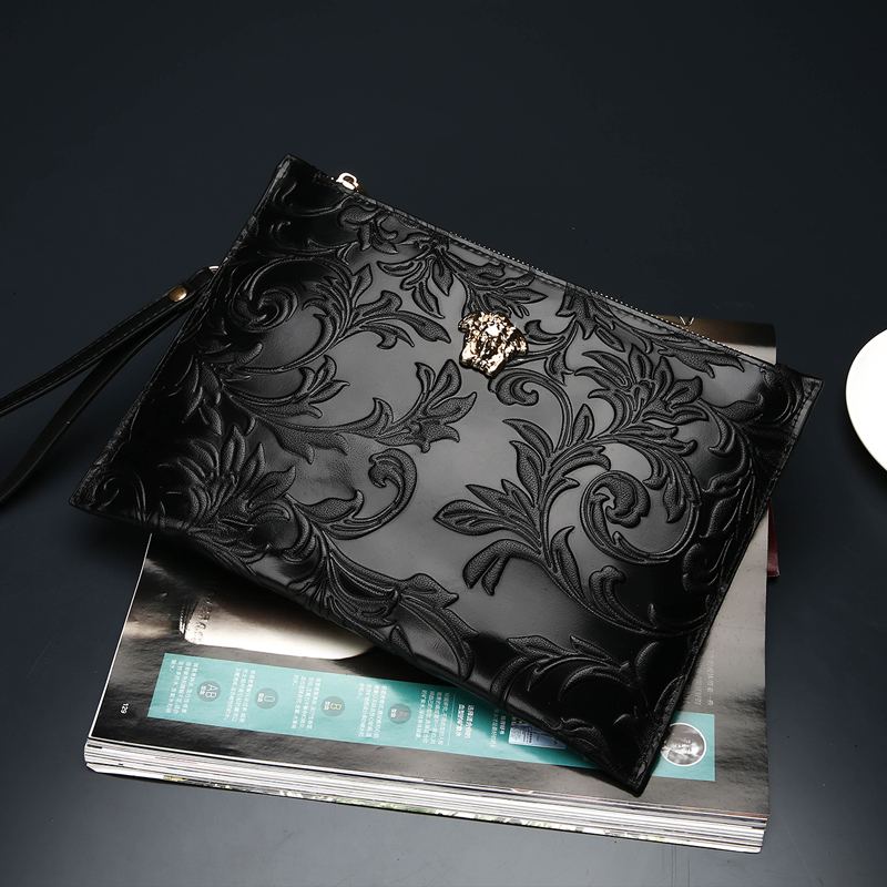 Men's Handbag Genuine Leather Trend Casual Hand Grab Bag Soft Bull Leather Large Capacity Hand Grip Bag Youth Envelope Clips