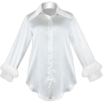 White shirt sexy pajamas ice silk feel womens summer high-end pure lust style flirting boyfriend style long-sleeved home nightgown