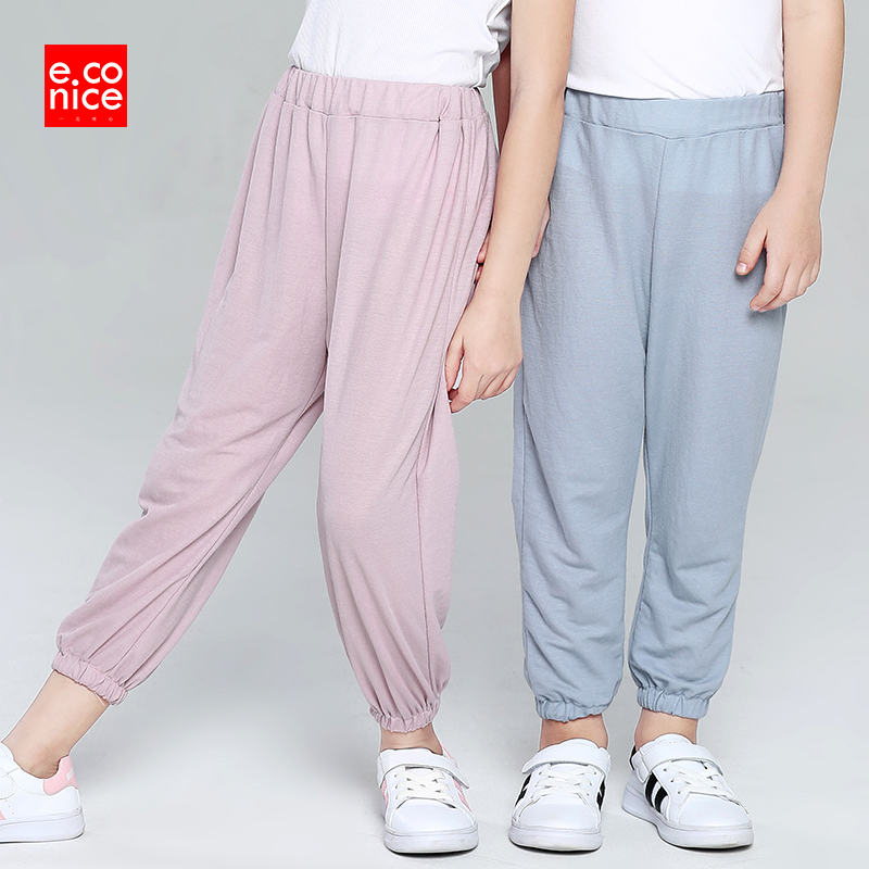 Children's anti-mosquito pants boys spring and summer thin girls clothes baby sports casual long pants outside wearing linen cotton light cage pants