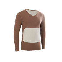 DeRong Silk Self-Heating Autumn Clothes Tops Mens Velvet Thickened Winter Thermal Underwear Sets Wear Cotton Sweaters Inside