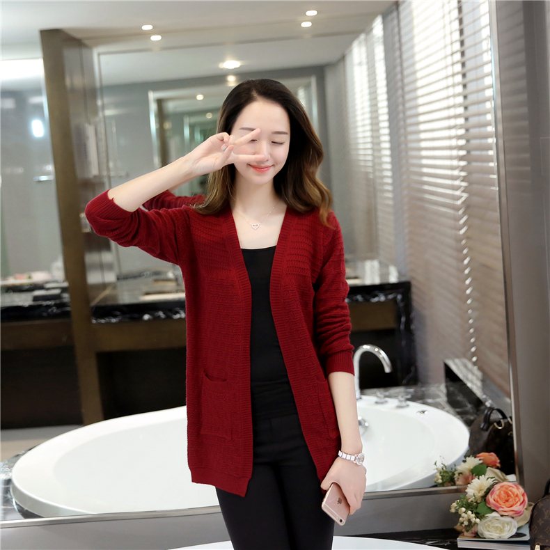 Mùa thu 2019 phiên bản Hàn Quốc mới của áo len dệt kim openwork đan len nữ dài tay áo len dài tay - Đan Cardigan áo len cổ lọ nữ