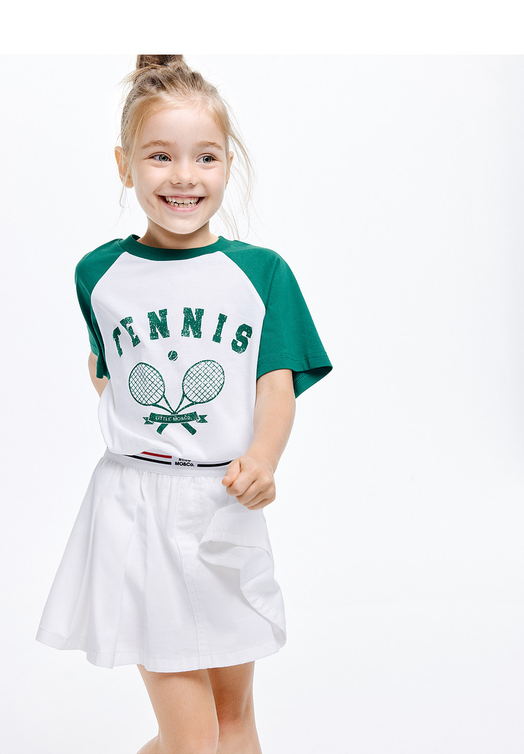 Детская джинсовая юбка little moco童装24夏装新款女童网球运动风含安全裤百褶牛仔半裙