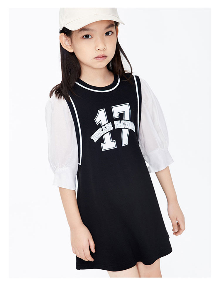 платье little moco童装夏装儿童裙子女童假两件短袖连衣裙洋气女中大童 mo&co.