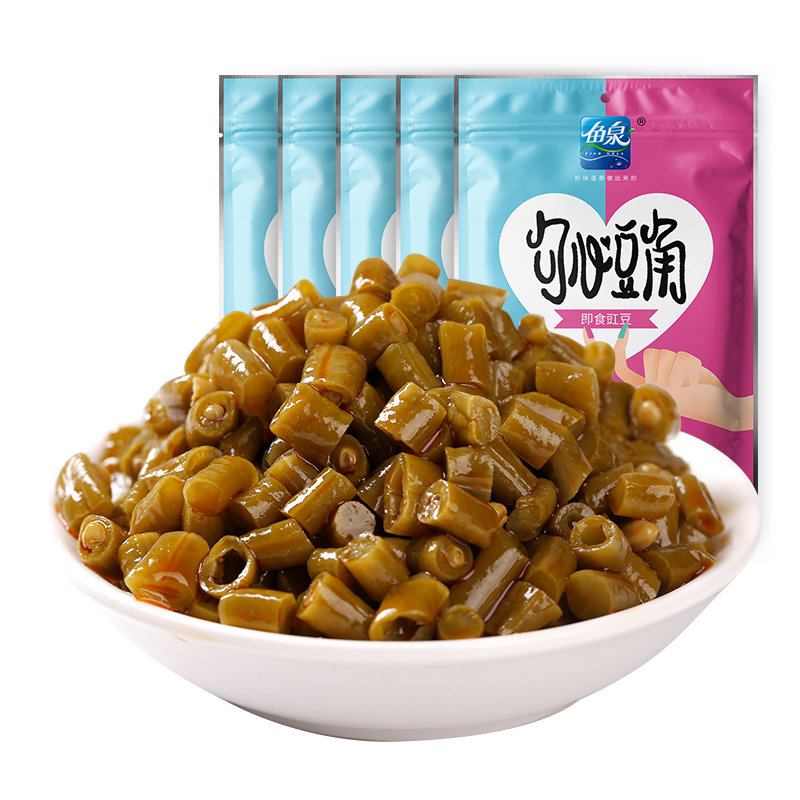 鱼泉榨菜酸豇豆120g*5勾心豆角酸辣酸爽拌面配料泡菜酱菜咸菜袋装