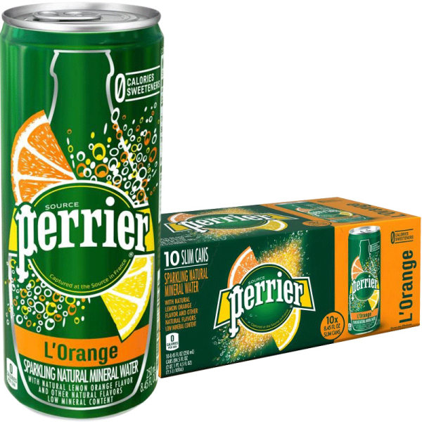 临期 法国进口 Perrier 巴黎水 含气天然矿泉水 橘子味 罐装 250ml*30瓶 天猫优惠券折后￥99包邮包税（￥209-110）