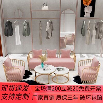 Nordic ins modern small sofa beauty salon studio double sofa clothing store wrought iron sofa coffee table combination