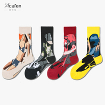 Socks Mens midbarrel socks with trendy personality Street Skateboard Long cylinder Sport Sox European and American Graffiti Tide Cards Original Stocking