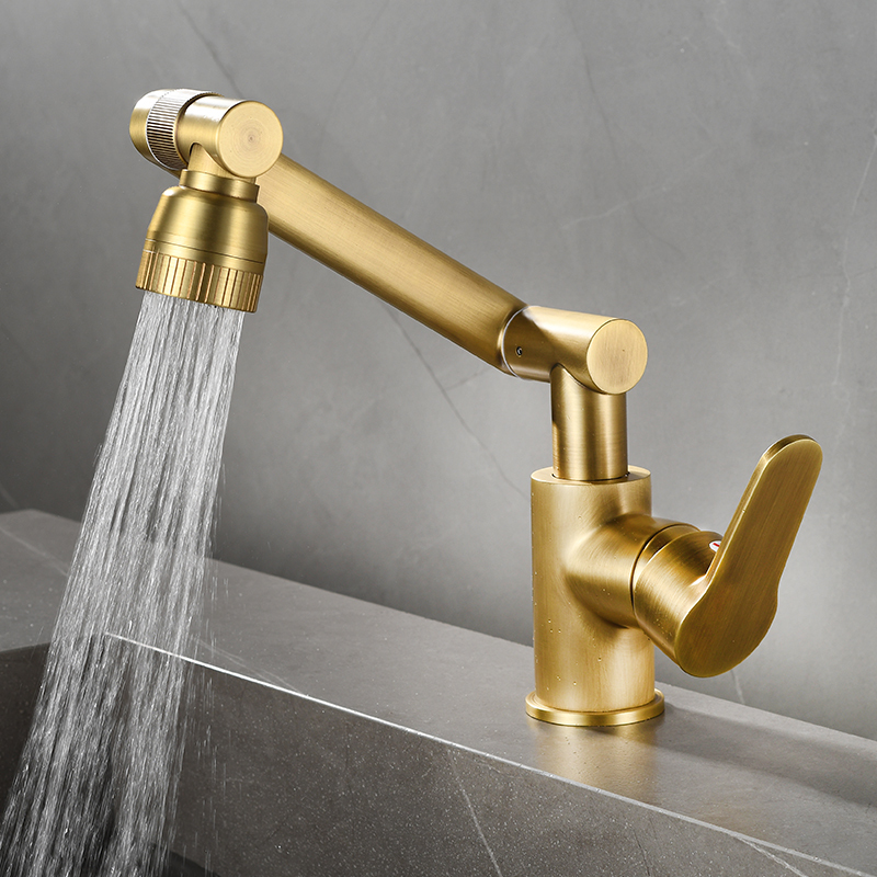All-Copper Swivel Faucet for Washbasin, Hot and Cold Water, Bathroom Vanity, Multifunctional