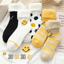 Snow socks women autumn and winter padded plus velvet warm Japanese cute smiling face home plush floor super thick socks