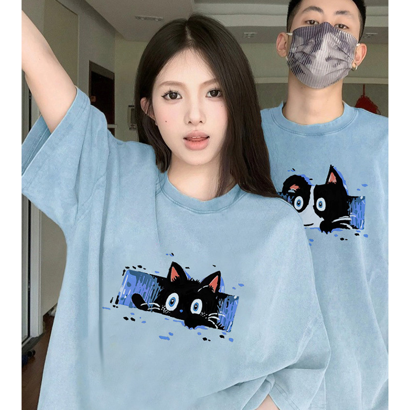 Trendy Couple Matching Outfits with Cat and Dog Design, Short-Sleeve T-Shirts for Couples, 2026 New Summer Pure Cotton Half-Sleeve