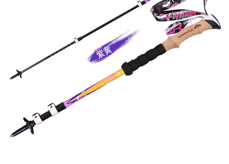 Tiên phong piomeer ngoài trời cầm thẳng trekking cực khóa sợi carbon siêu nhẹ ba phần sản phẩm ngoài trời gậy đi bộ gấp gọn có đèn