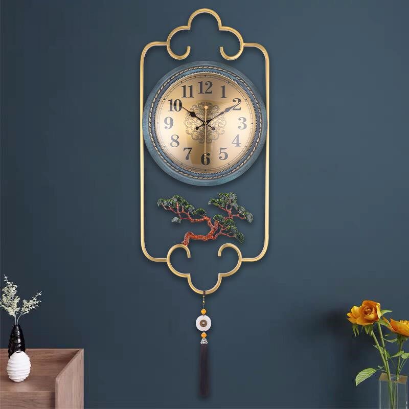 New Chinese pure copper light extravagant hanging clock living room home fashion creative clock mute hanging wall and watch quartz clock atmosphere