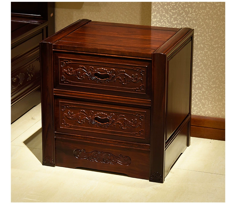 Mahogany giường 1.8m Trung Quốc giường hôn nhân nội thất phòng ngủ sẵn sàng gỗ hồng mộc Đông Phi khắc cổ tủ đầu giường ngủ - Giường