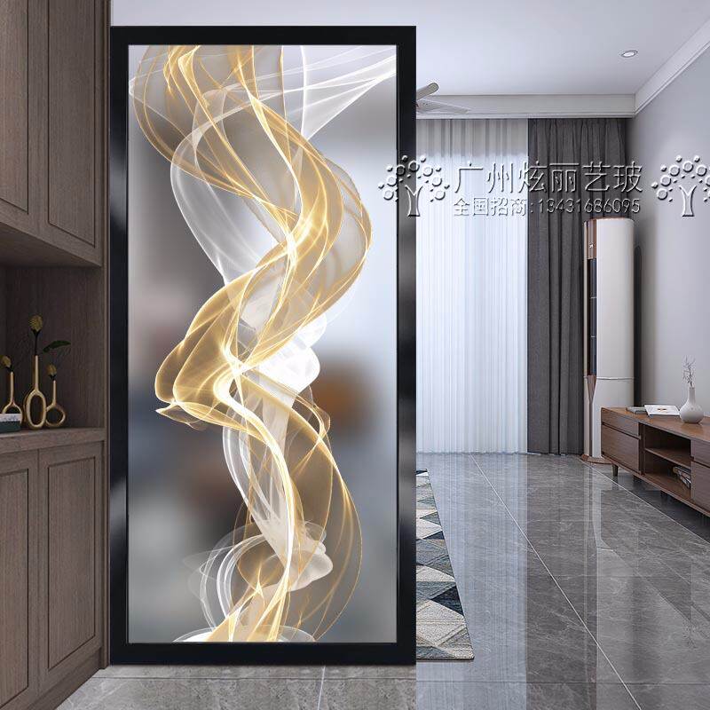 Modern art glass living room screen bedroom partition wall porch decoration double-sided transparent matte simple abstract