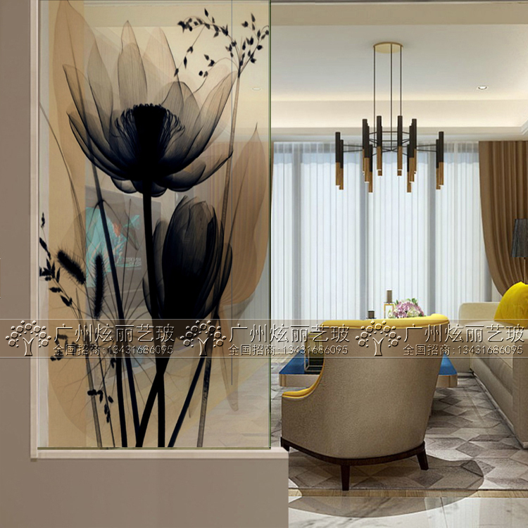 Art glass partition screen modern porch entry background wall engraved sculpture sculpture sculpture scrubbing floor as transparent as flowers