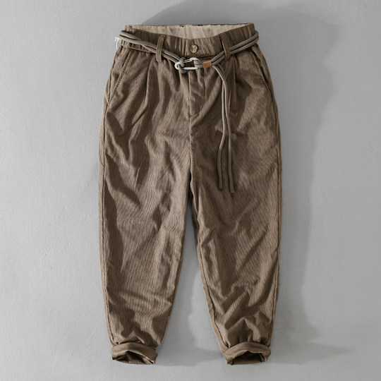 美式潮牌复古灯芯绒裤子男装港风休闲裤百搭直筒日系简约小脚长裤