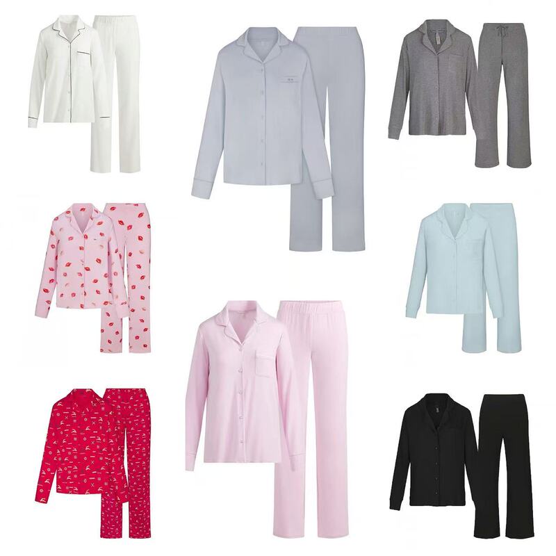 New Skims Online Store Lip Print Long-Sleeve Long Pants Pajama Set Casual Loose Loungewear Can Be Worn Outside